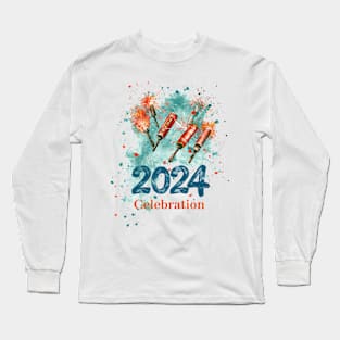 2024 Celebration: Sparkling Firework Art with Paintbrush Style Long Sleeve T-Shirt